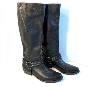 FRANCO SARTO Black Leather Larriat Moto Biker Western Harness Boots